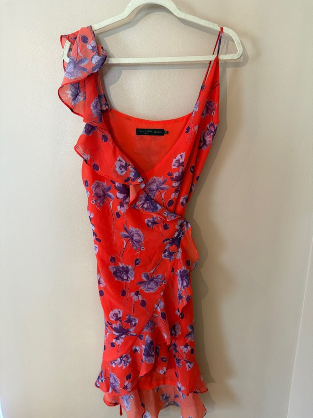 House of Harlow 1960 Red Asymmetrical Floral Ruffle Dress
